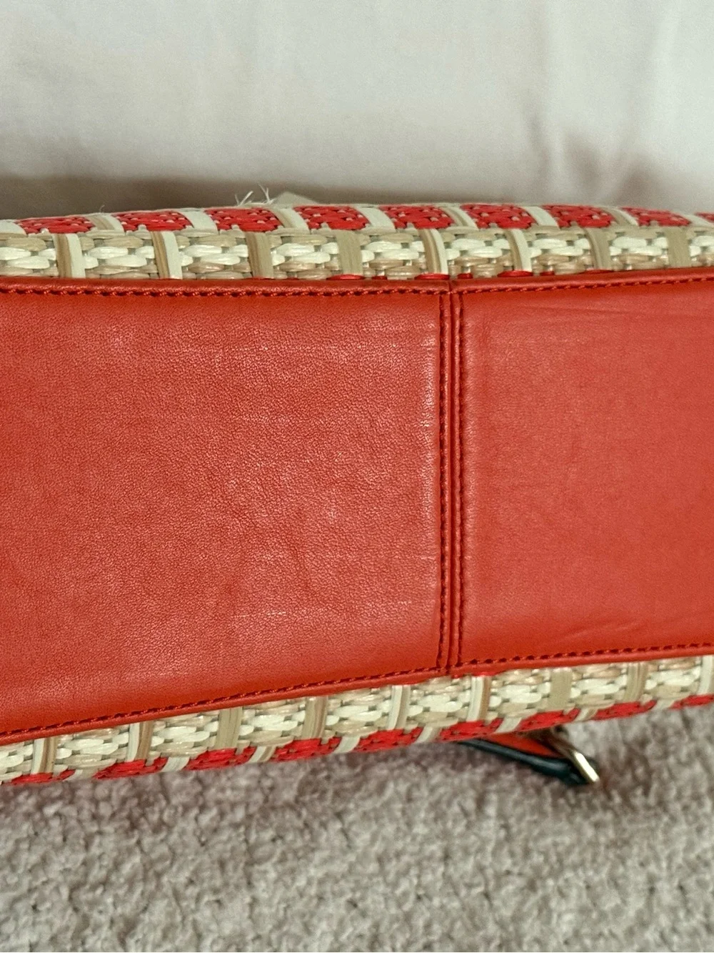 kate spade Red and Cream Woven Turn-Lock Shoulder Bag